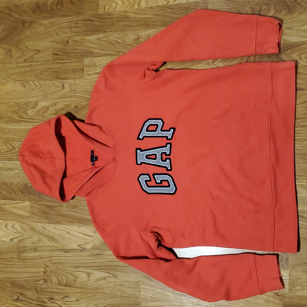 GAP Logo Hoodie Womens Size Medium Coral Red with Navy and White Letters